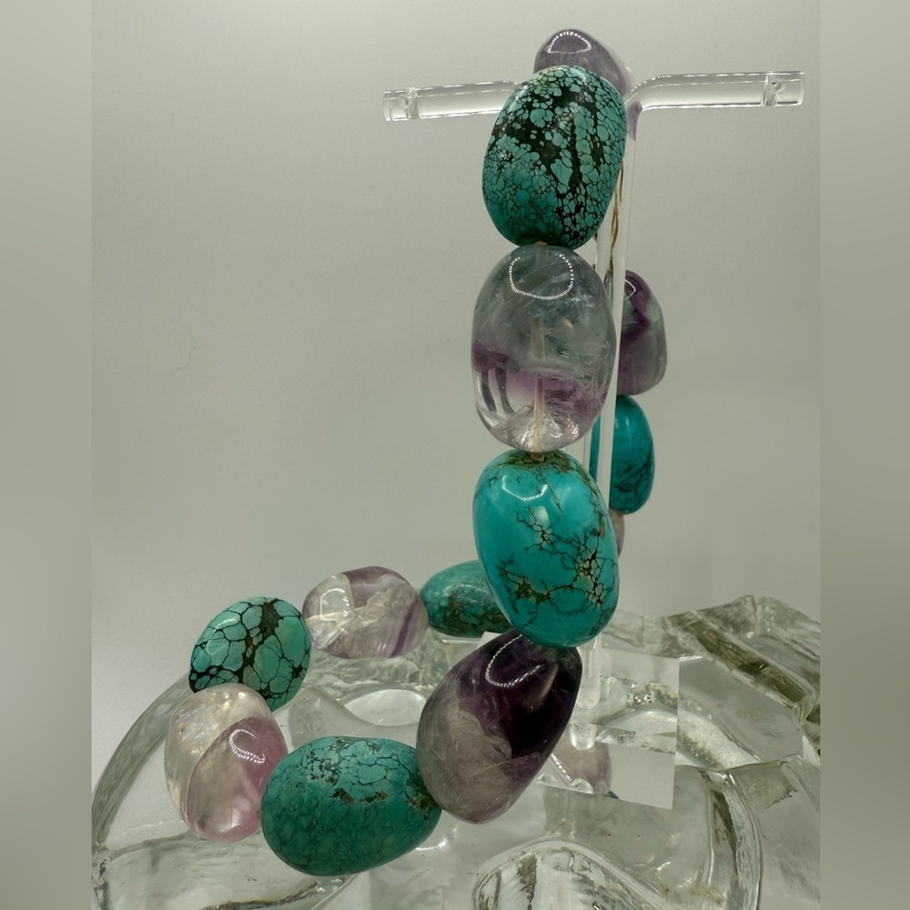 Vintage Kenneth Lane turquoise necklace- amethyst/ fluorite - Picture 5 of 17